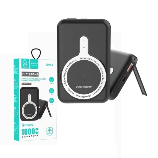 Denmen Power Bank DP18 USB+Wireless Charging  15w 10000mAh Black